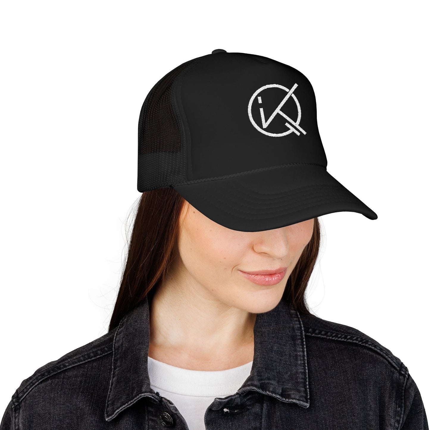 KickinitwithQ Embroidery Logo Trucker Hat Black