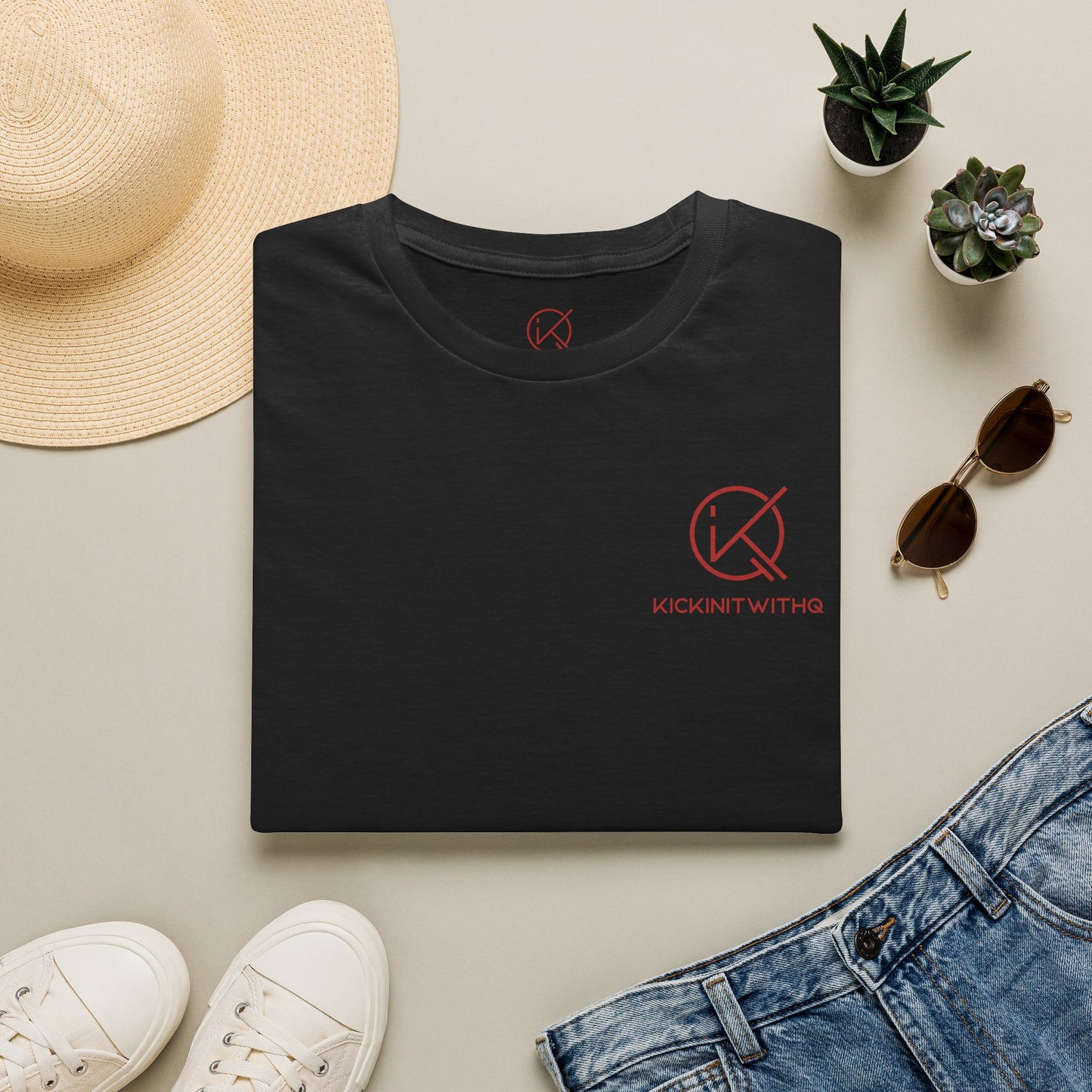 KickinitwithQ Plain Logo Heavy Cotton T-Shirt (Black, White, Heather Grey)