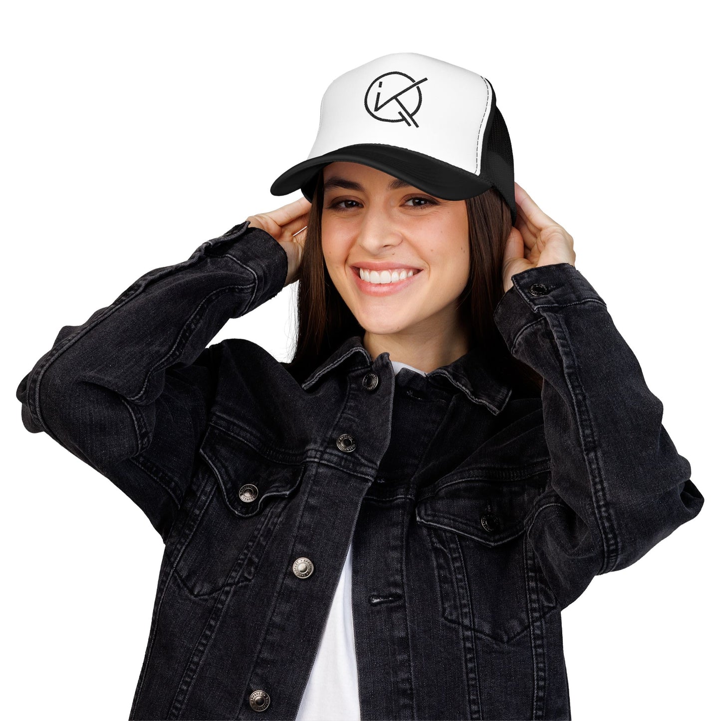 KickinitwithQ Embroidery Logo Trucker Hat Black & White