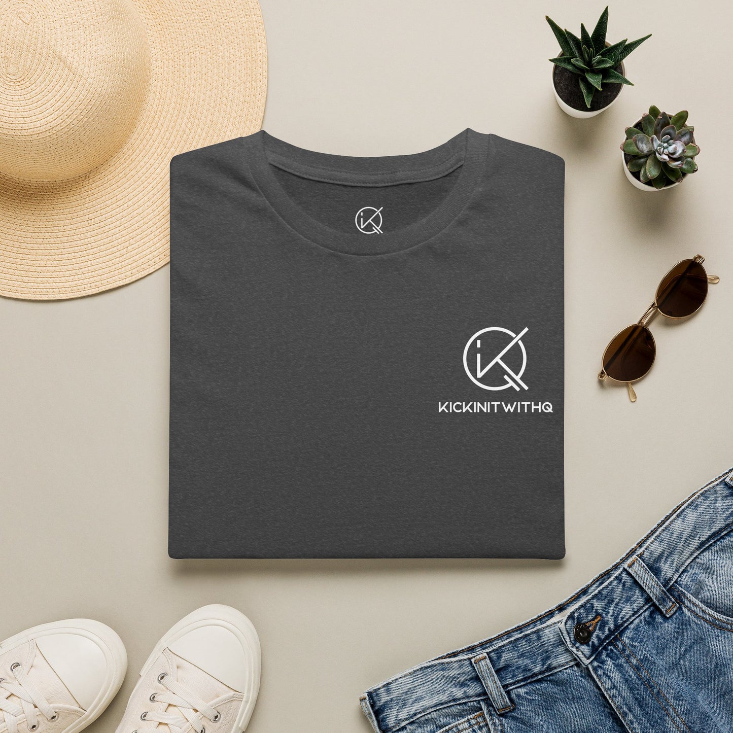 KickinitwithQ Plain Logo Heavy Cotton T-Shirt (Black, White, Heather Grey)